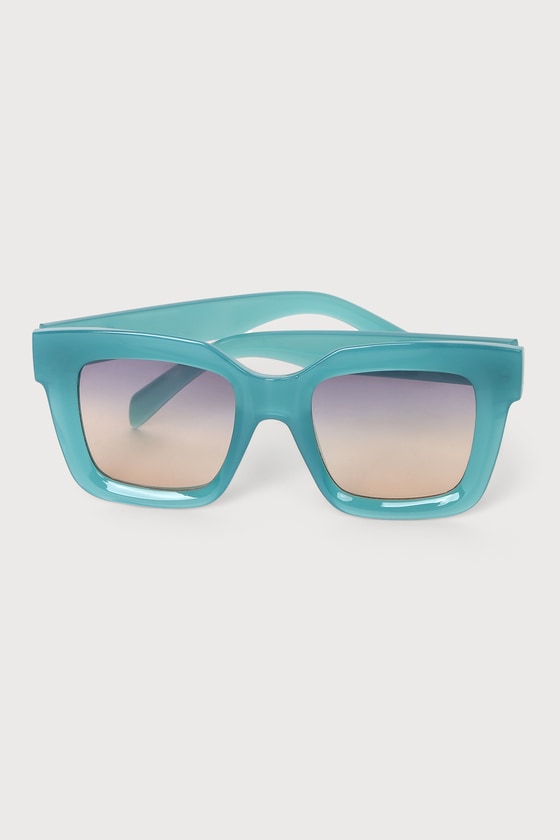 Teal Blue Sunglasses - Rectangle Sunglasses - Oversized Sunnies - Lulus