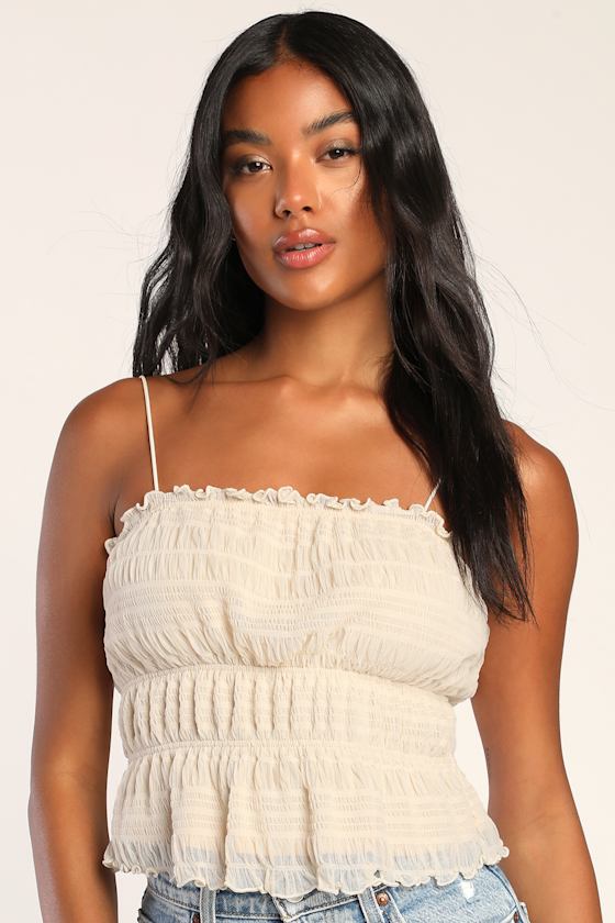 Ivory Smocked Cami Lace Cami Sleeveless Cami Crop Top Lulus