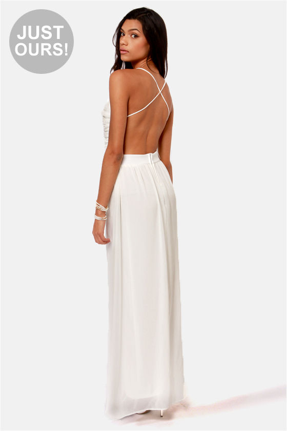 ivory backless dress