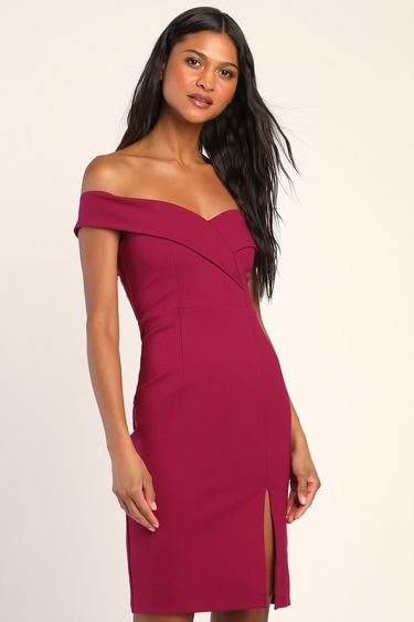 Classic Glam Plum Off-the-Shoulder Bodycon Dress