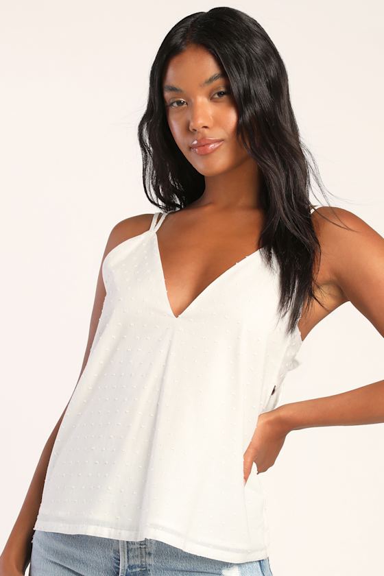 Dots for Days White Swiss Dot Tie-Back Cutout Tank Top 2