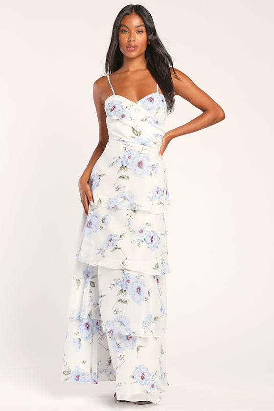 A Tier Delight White Floral Print Surplice Tiered Maxi Dress 4