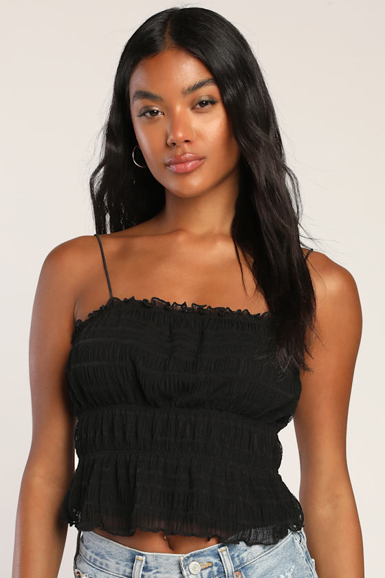 Absolutely Smitten Black Lace Smocked Cami Top 2