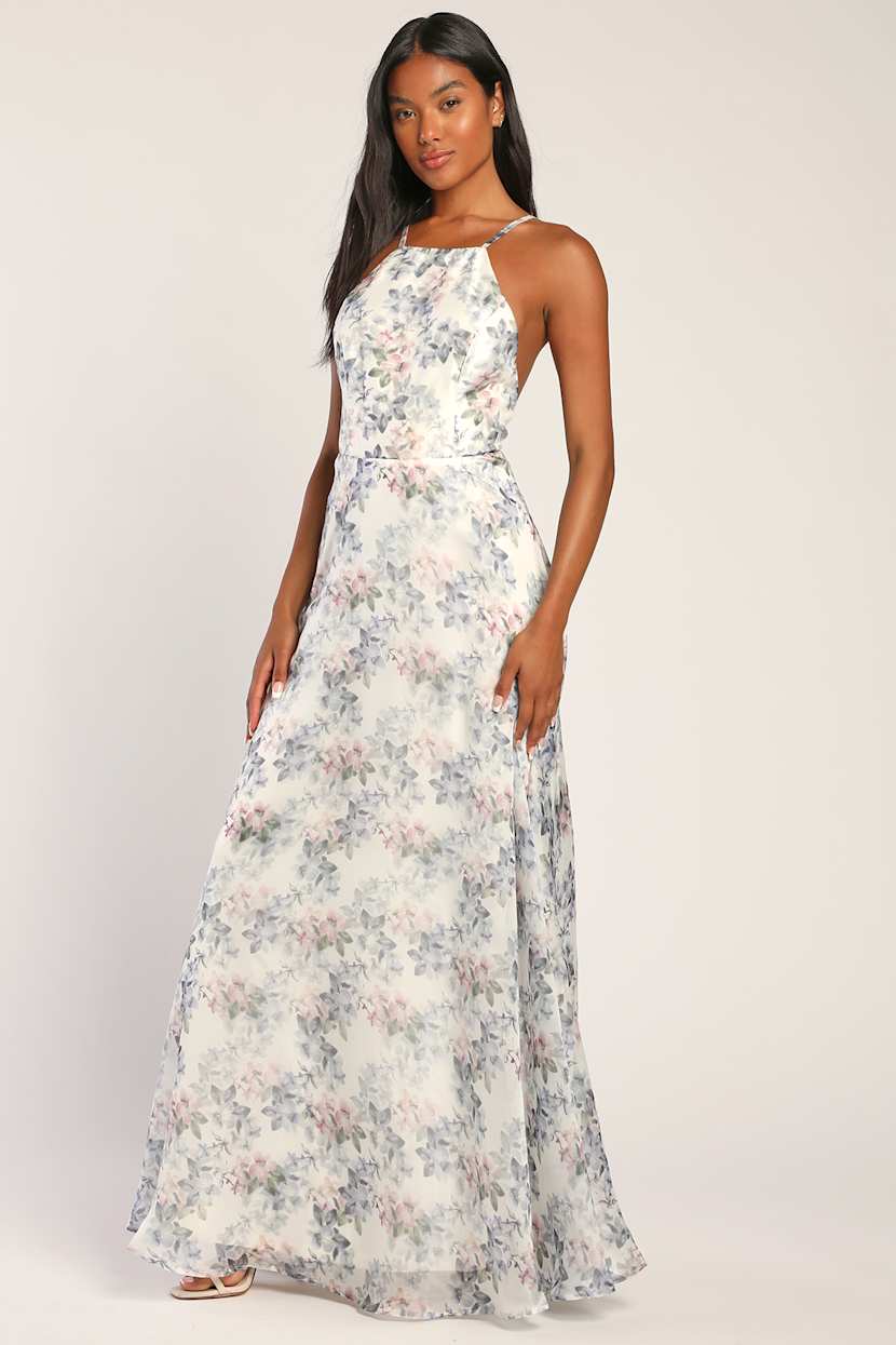 ivory floral print maxi dress The Livvy Floral Maxi Dress in Ivory Combo Large
