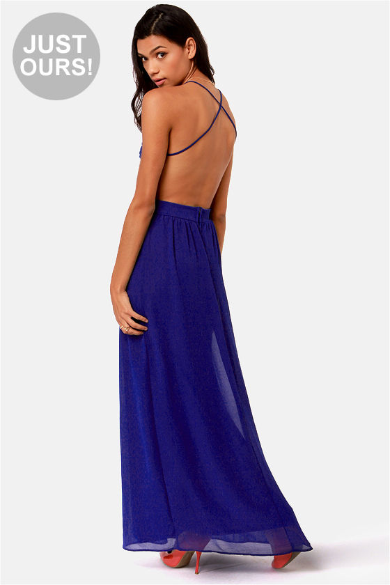 LULUS Exclusive Veranda Views Royal Blue Backless Maxi Dress