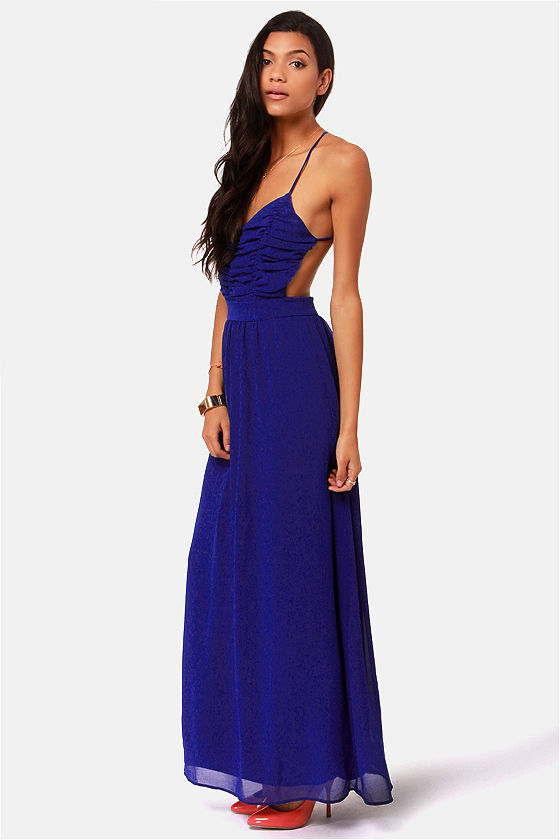 LULUS Exclusive Veranda Views Royal Blue Backless Maxi Dress