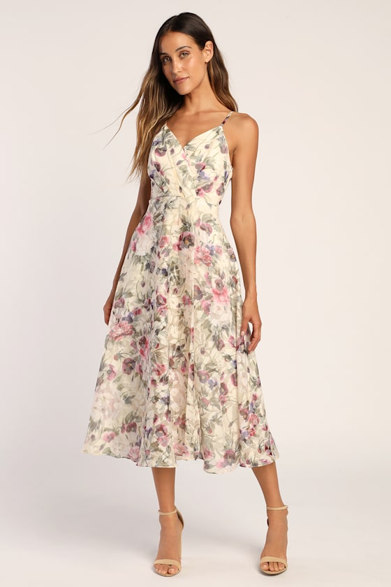 Sense of Chic Cream Floral Print Burnout A-Line Midi Dress 2