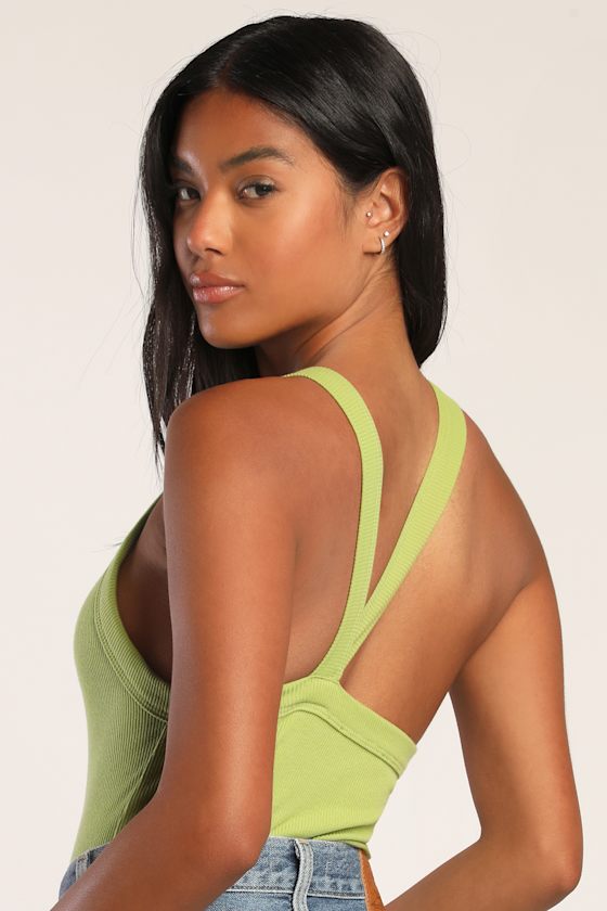 Anything But Basic Lime Green Ribbed Asymmetrical Tank Top 4