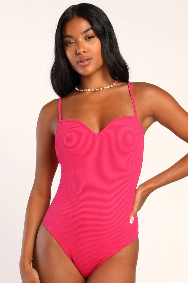 Looking Sweet Hot Pink Ribbed Sleeveless Bodysuit