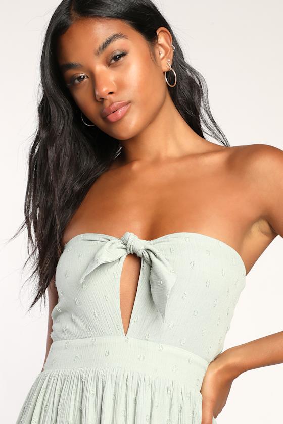 Tie Again Sage Green Strapless Tiered Swiss Dot Maxi Dress 3