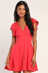Sweeten Me Up Red Flutter Sleeve Mini Dress With Pockets