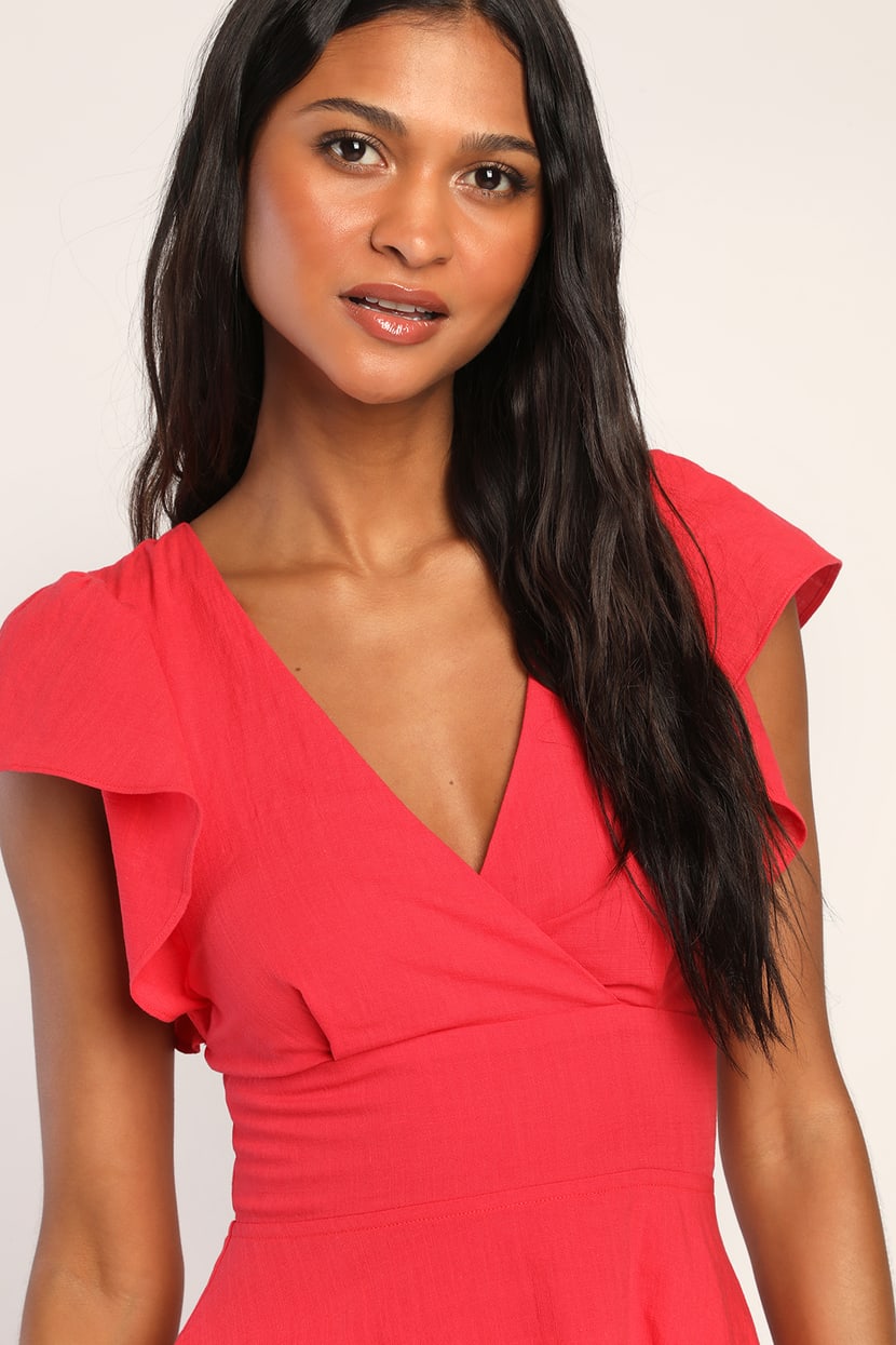Sweeten Me Up Red Flutter Sleeve Mini Dress With Pockets