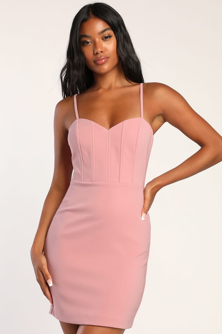Pink Mini Dress - Corset Dress - Bodycon Mini Dress - Pink Dress