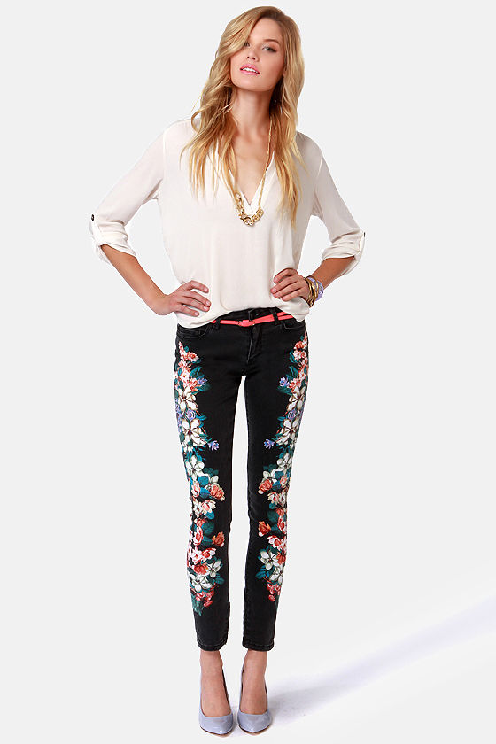 black floral jeans