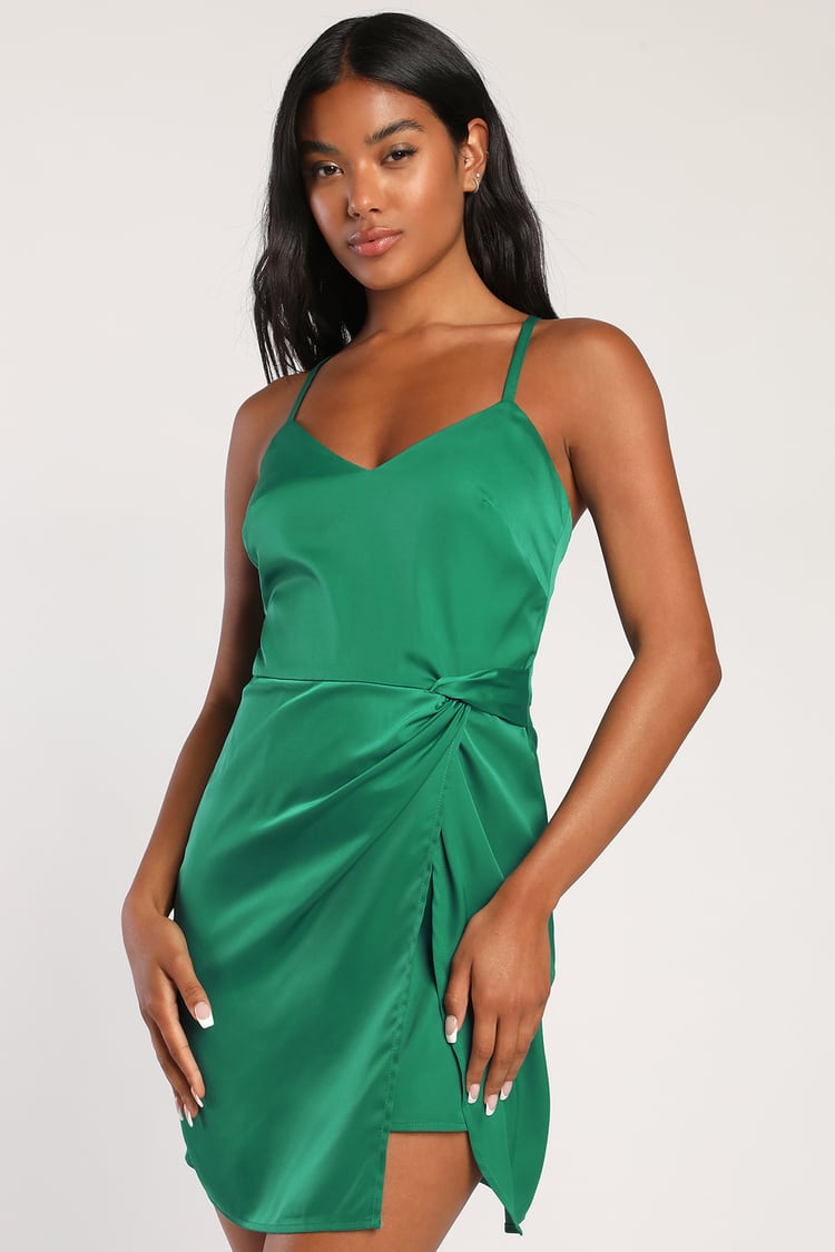 Emerald Green Silk Dress Short | epicrally.co.uk