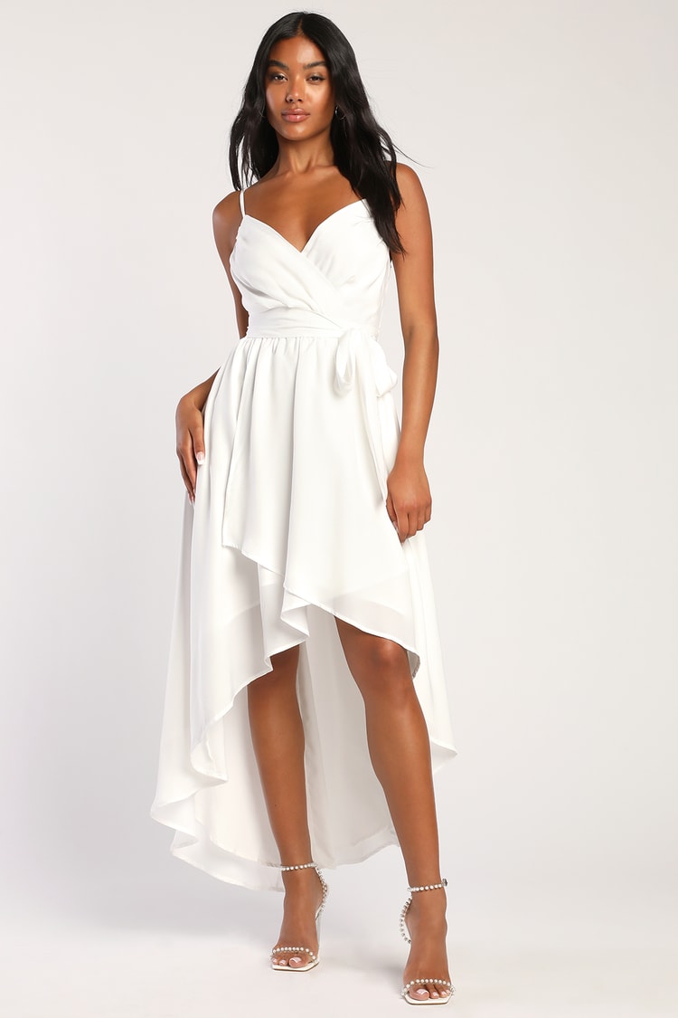 White High-Low Dress - Surplice Dress - High-Low Maxi Dress - Lulus