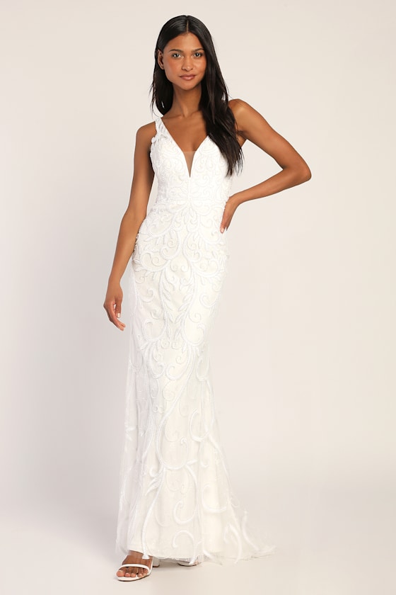 You'll Always Be The One White Sequin Mermaid Maxi Dress 2