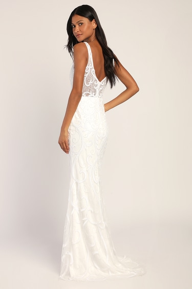You'll Always Be The One White Sequin Mermaid Maxi Dress