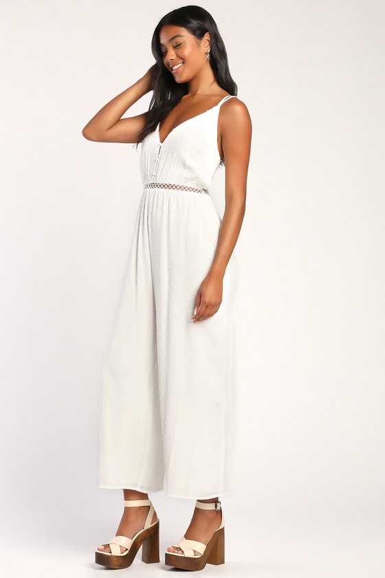 Ivory Jumpsuit - Backless Jumpsuit - Swiss Dot Jumpsuit - Lulus