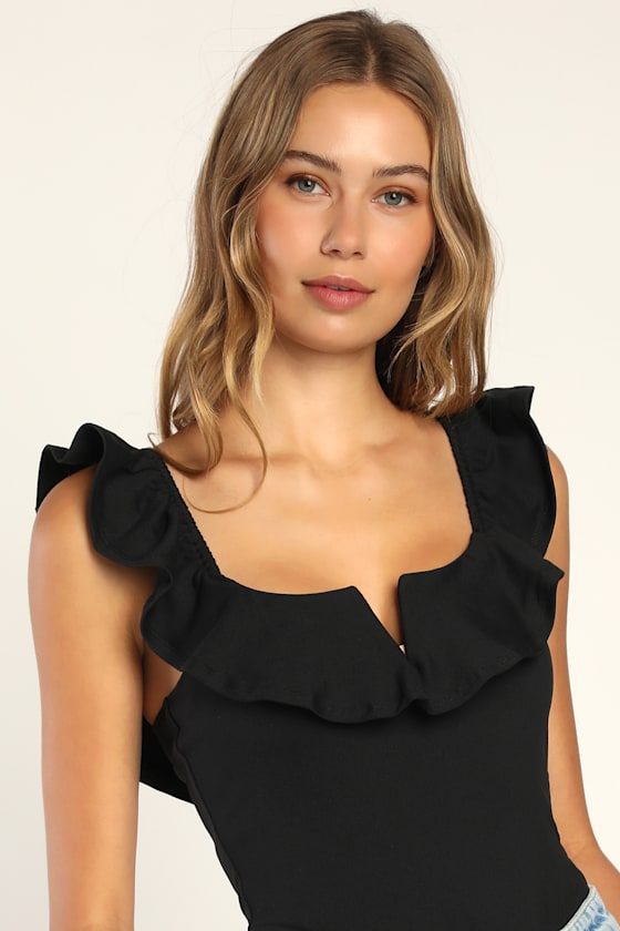 Black Bodysuit Ruffled Bodysuit Sleeveless Bodysuit Lulus