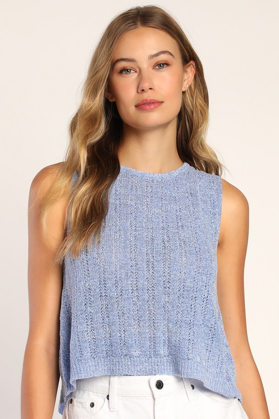 Blue TieBack Tank Top Sweater Knit Top TieBack Knit Tank Lulus