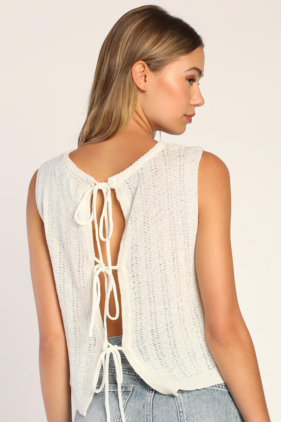 Tie Away Cream Tie-Back Sweater Knit Tank Top 6