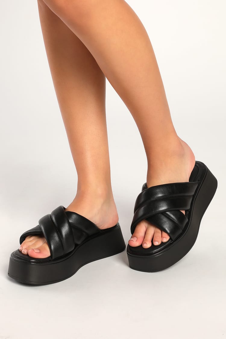 Vagabond Courtney Black Slide Flatform Sandals Black Sandals - Lulus