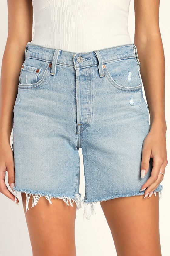 501 Mid Thigh Light Wash Cutoff Denim Shorts 3