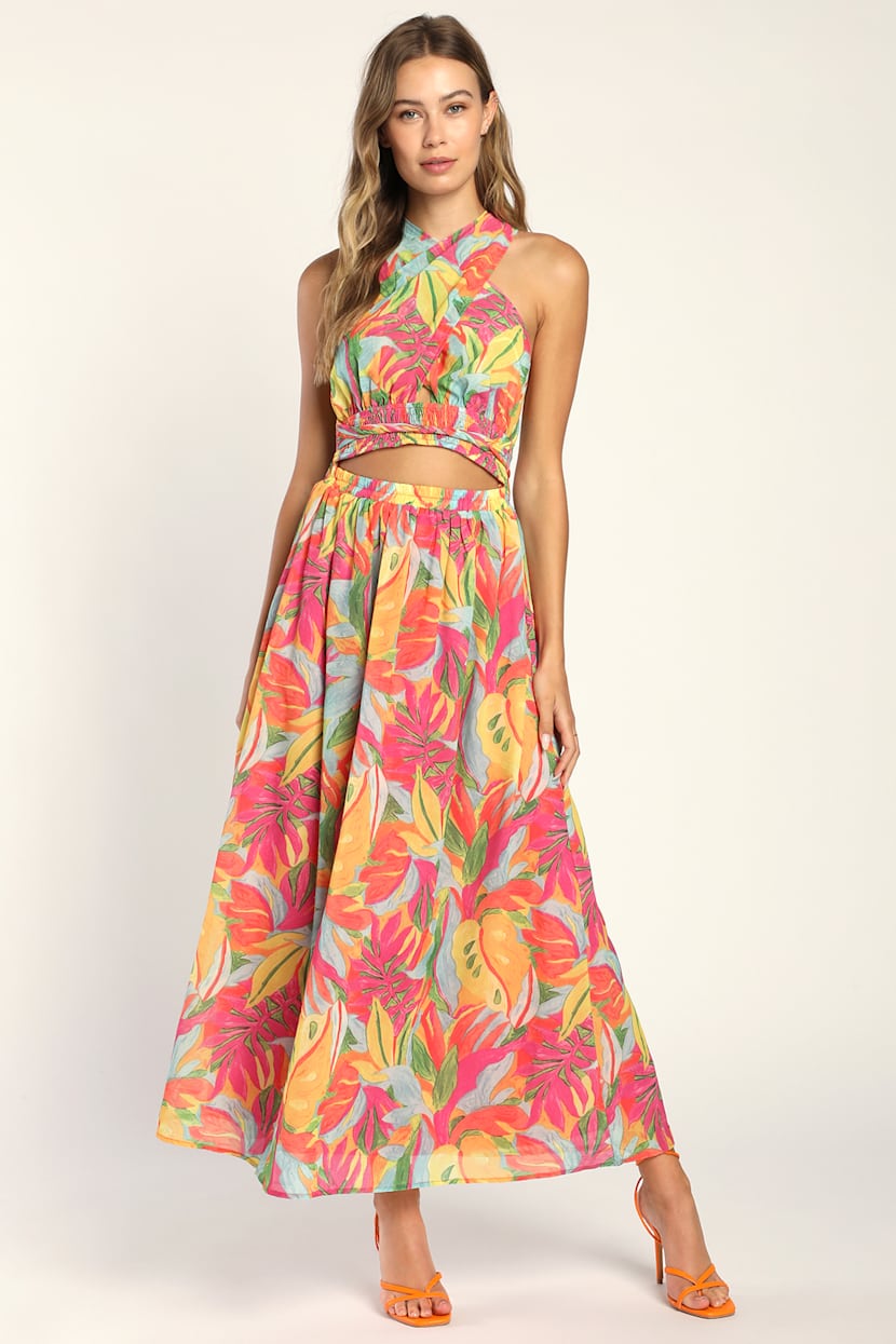 Tropical Multi Maxi Dress - Halter Maxi Dress - Cutout Maxi Dress - Lulus