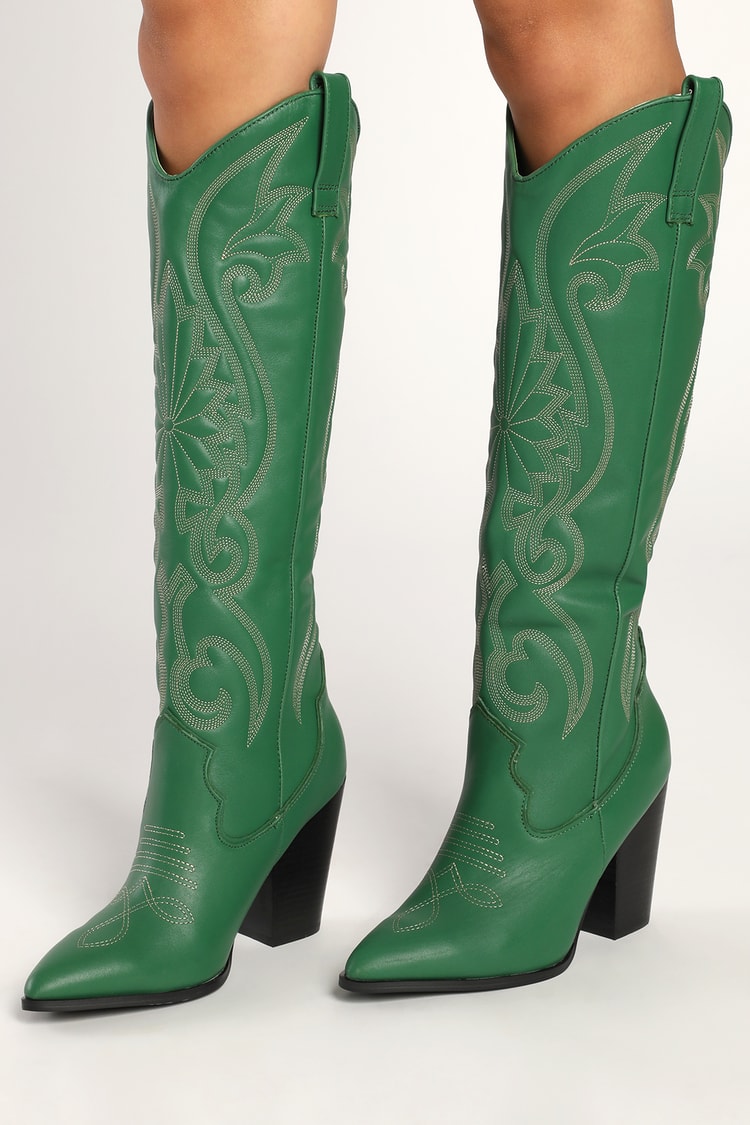 Zonnig Proportioneel Wees Steve Madden Lasso Green Boots - Leather Cowboy Boots - Lulus