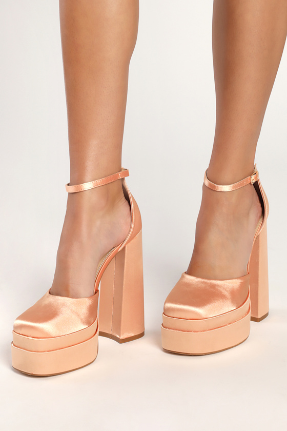 Blush Satin Platforms Platform Mary Janes Double Platforms Lulus