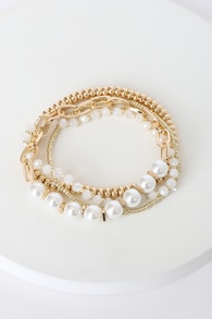 Stacked Up Style Gold Pearl Bracelet Set