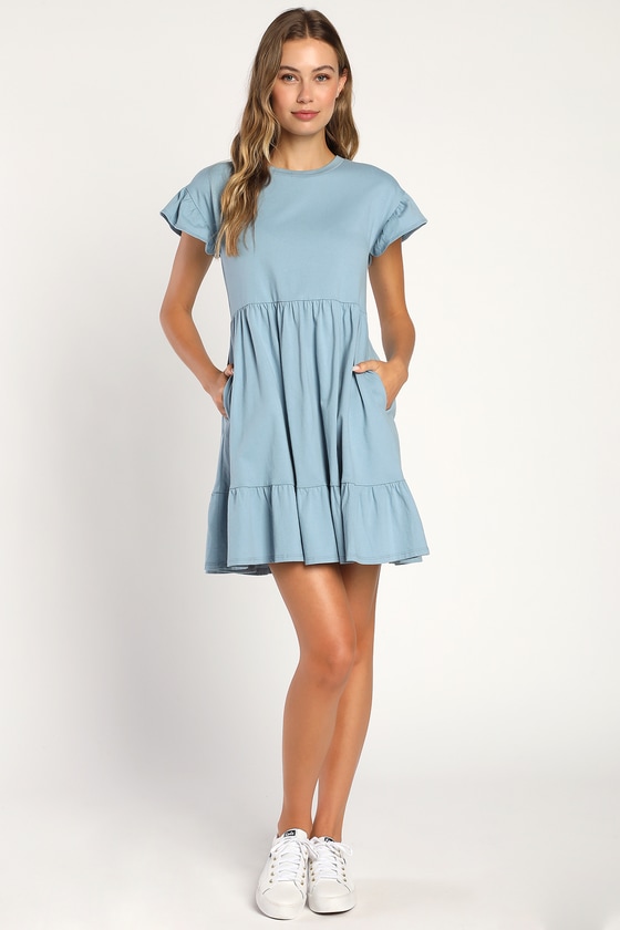 Blue Babydoll Dress - Tiered Babydoll Dress - Blue Mini Dress - Lulus