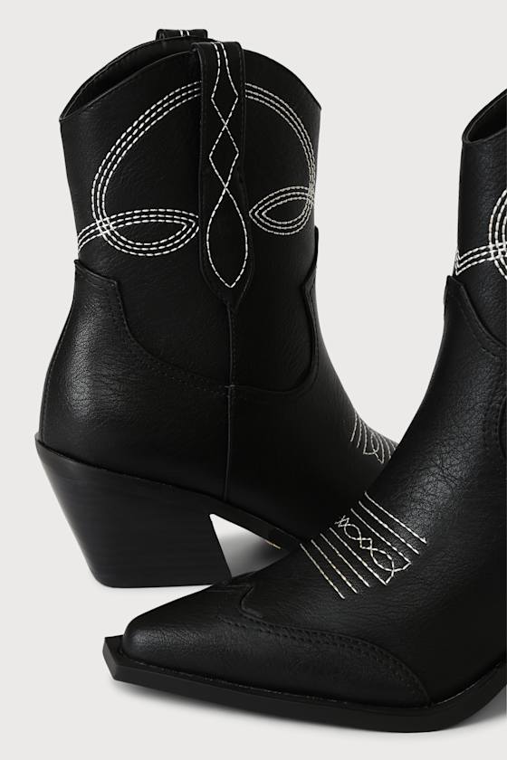Udel Black Pointed-Toe Mid-Calf Western Boots 2