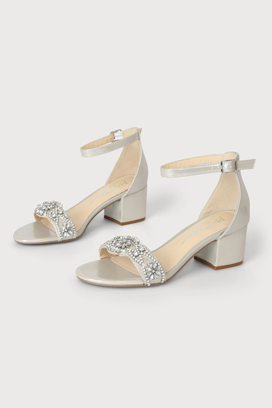 SB-Mel Silver Satin Rhinestone High Heel Sandals 2