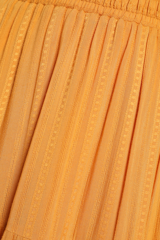 Sunset by the Sea Mustard Yellow Embroidered Tiered Maxi Skirt - thumbnail 5
