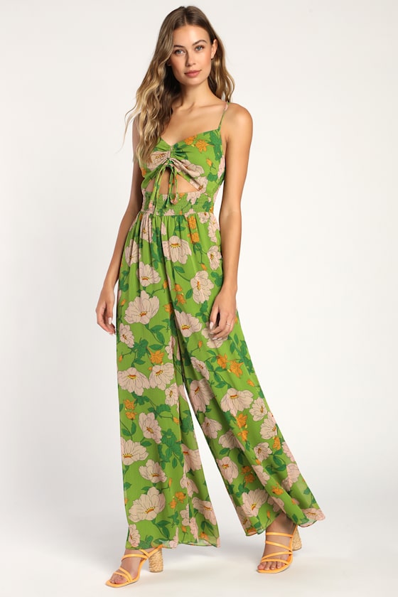 Garden of Plenty Green Floral Print Cutout Wide-Leg Jumpsuit 4