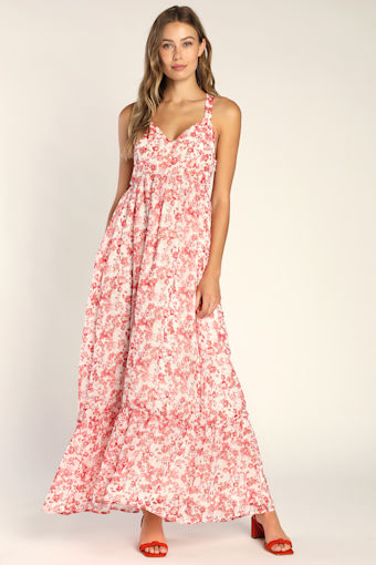 My Love Story Ivory Floral Print Tie-Back Maxi Dress 1