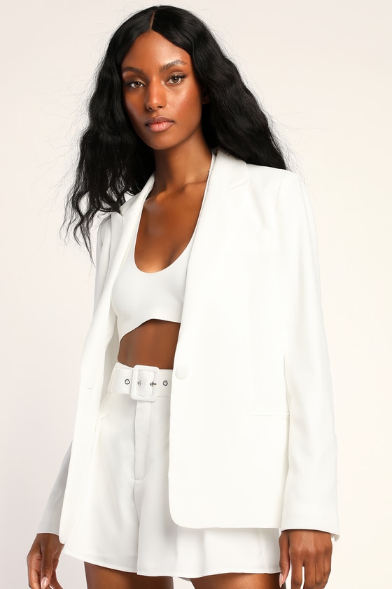 Lulus Suit And Score Ivory Double-breasted Blazer Top