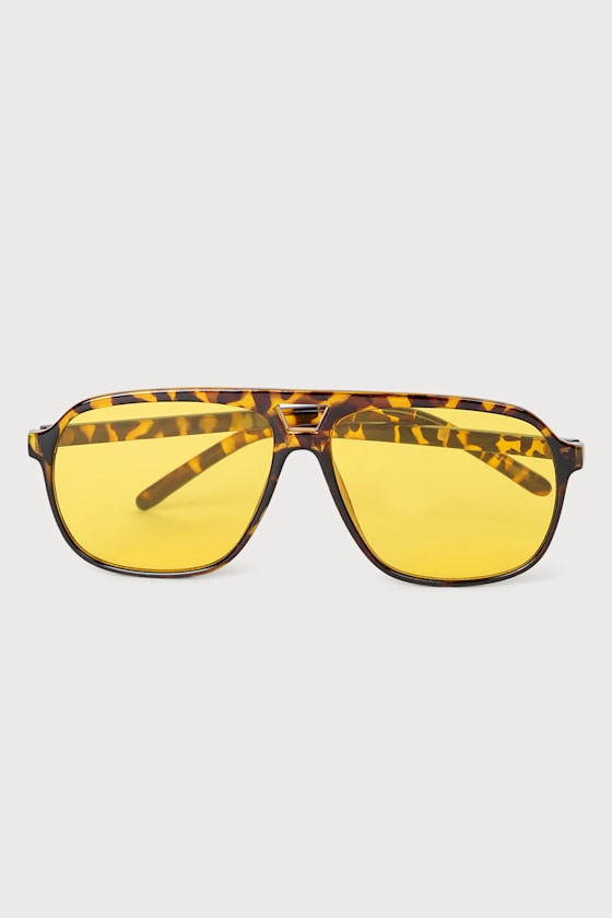 High Level Brown Tortoise and Yellow Aviator Sunglasses 3