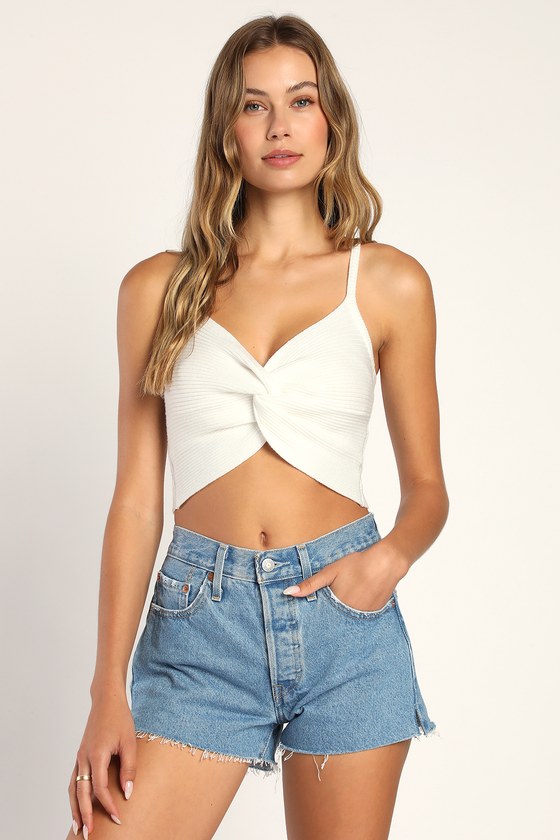 White Tank Top - Twist Front Top - Cropped Top - Sweater Tank Top - Lulus