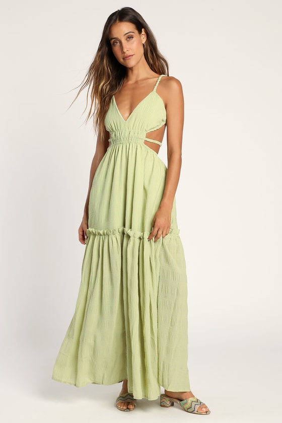 Sage Green Backless Dress - Tiered Maxi Dress - Open Back Dress - Lulus