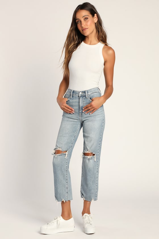 Distressed Wide-Leg Jeans - Medium Wash 