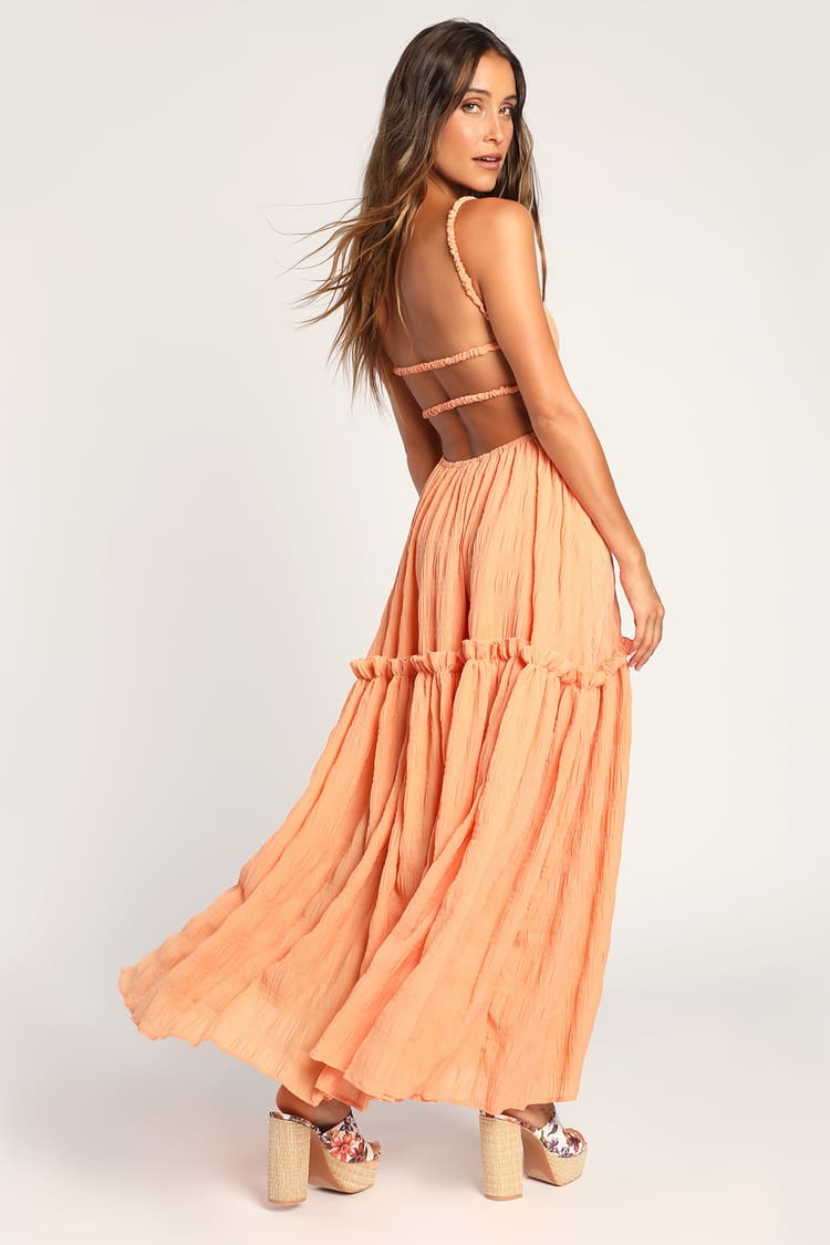 Orange Backless Tiered Maxi Dress