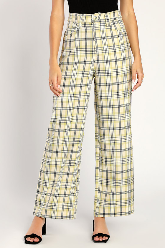 Street Stylish Cream Plaid Trouser Pants 3