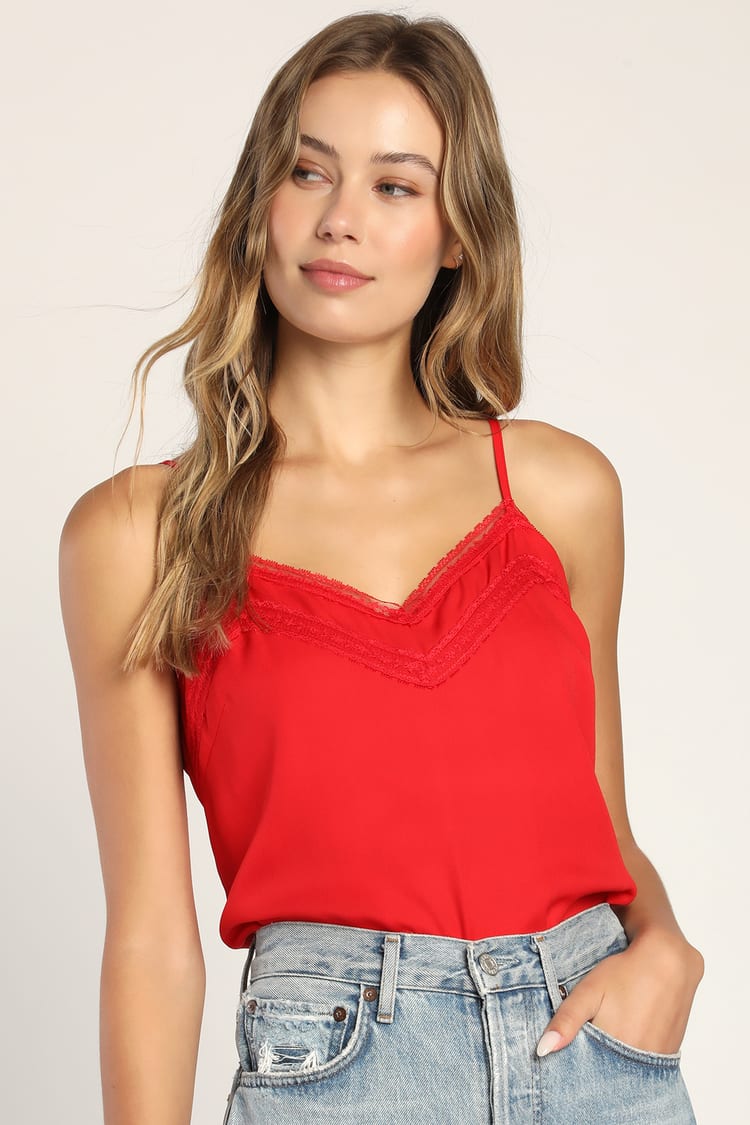Red Cami Top - Lace Tank Top - Lacy Camisole Top - Lace Cami Top