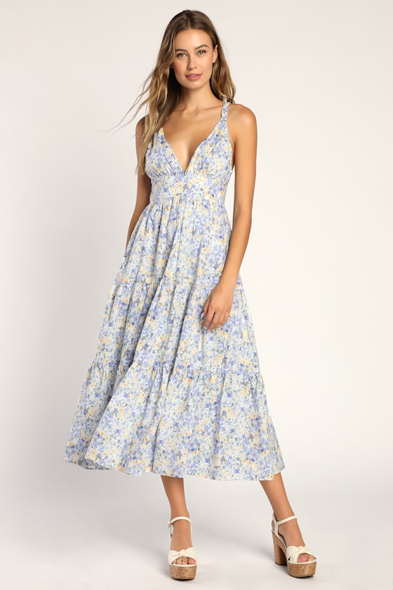 Light Blue Strapless Tiered Midi Dress main image 0