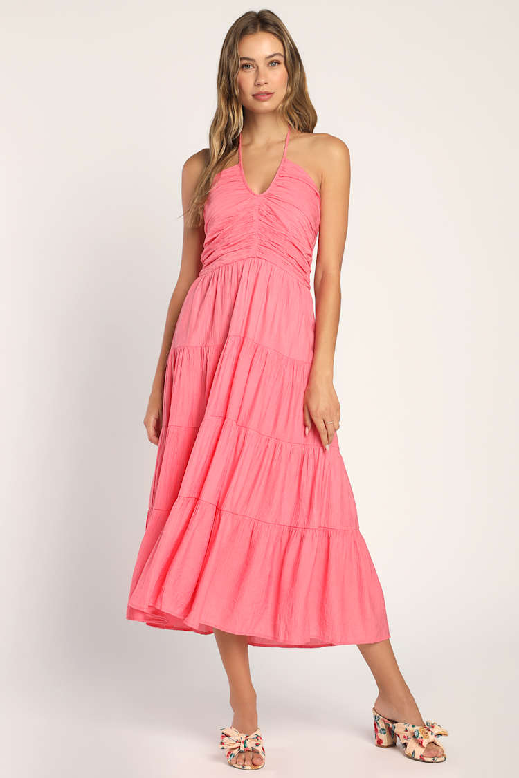 cute halter dresses Aqua Paisley Satin Tiered Halter Neck Mini Dress main image 0