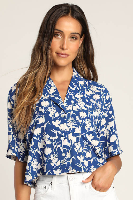 Breezy Days Blue Floral Print Collared Button-Up Top 2