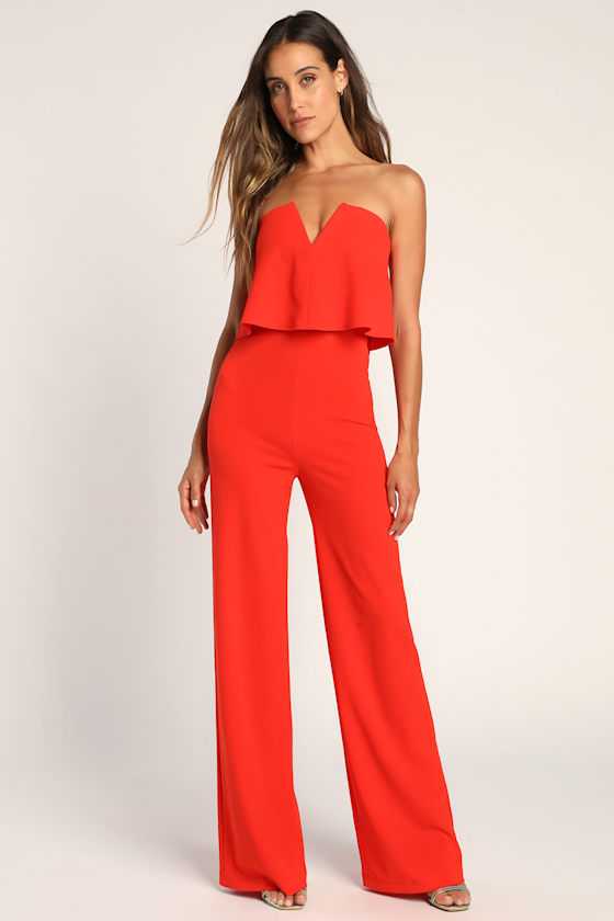 Power of Love Red Orange Strapless Jumpsuit 1